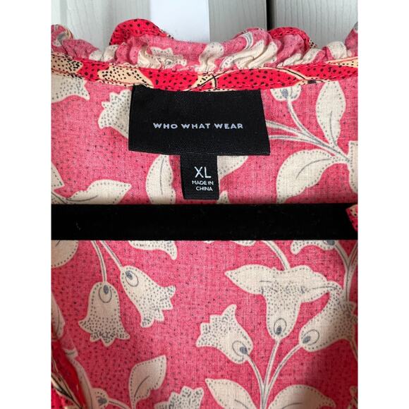 Who What Wear Women's XL Red Floral Ruffled Prairie Maxi Dress Bohemian Fall - Picture 2 of 8